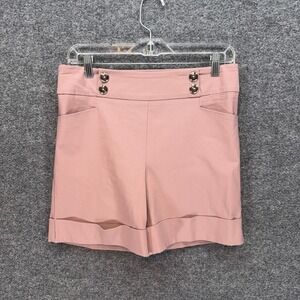 Rekucci Shorts Women‎ 10 Rose Pink Button Accent Pull On Stretch Bermuda Casual
